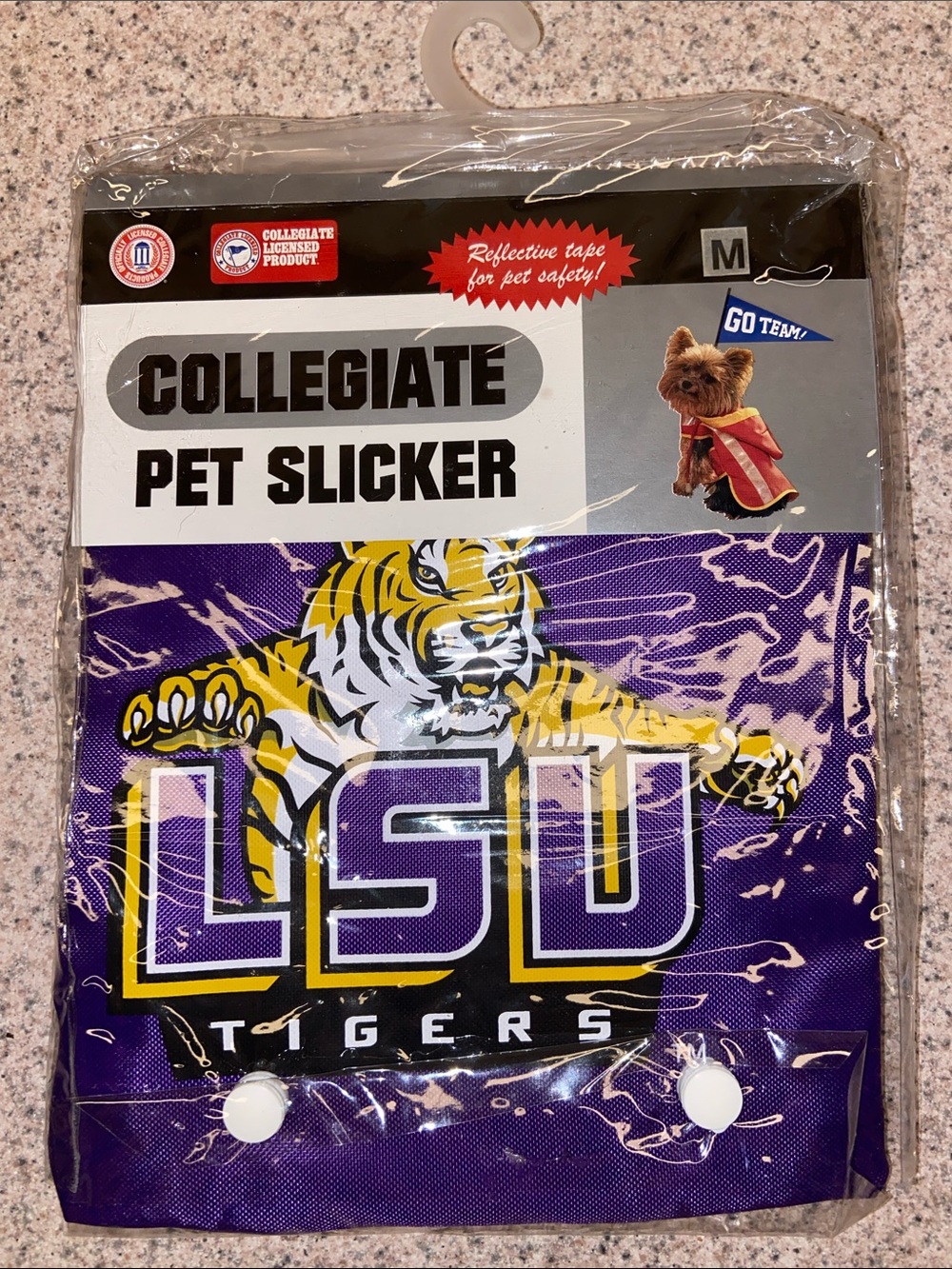 New Collegiate Rain Pet Slicker NCAA LSU Tigers Purple/Yellow Reflective Medium
